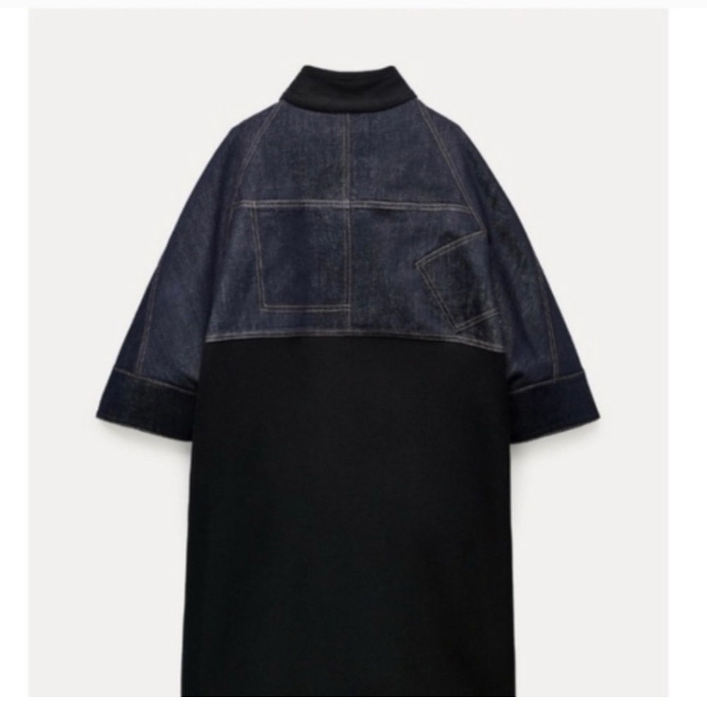NWT- Zara Manteco partial Denim cape with raw edges
